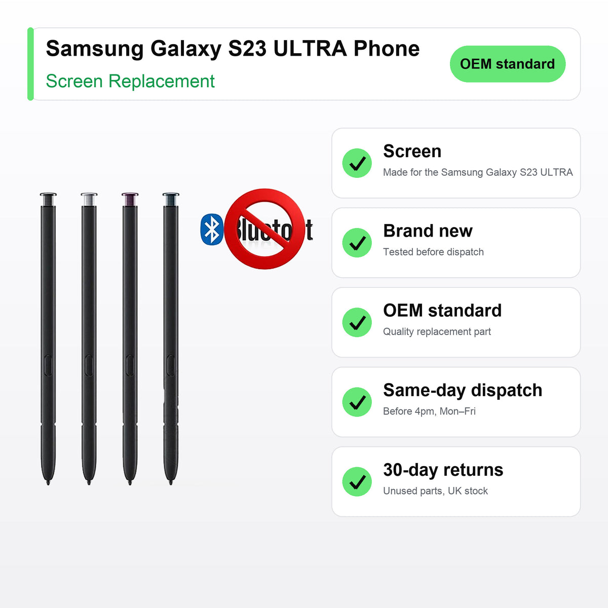 Samsung Galaxy S23 ULTRA Phone screen key facts: brand new, tested, same-day UK dispatch