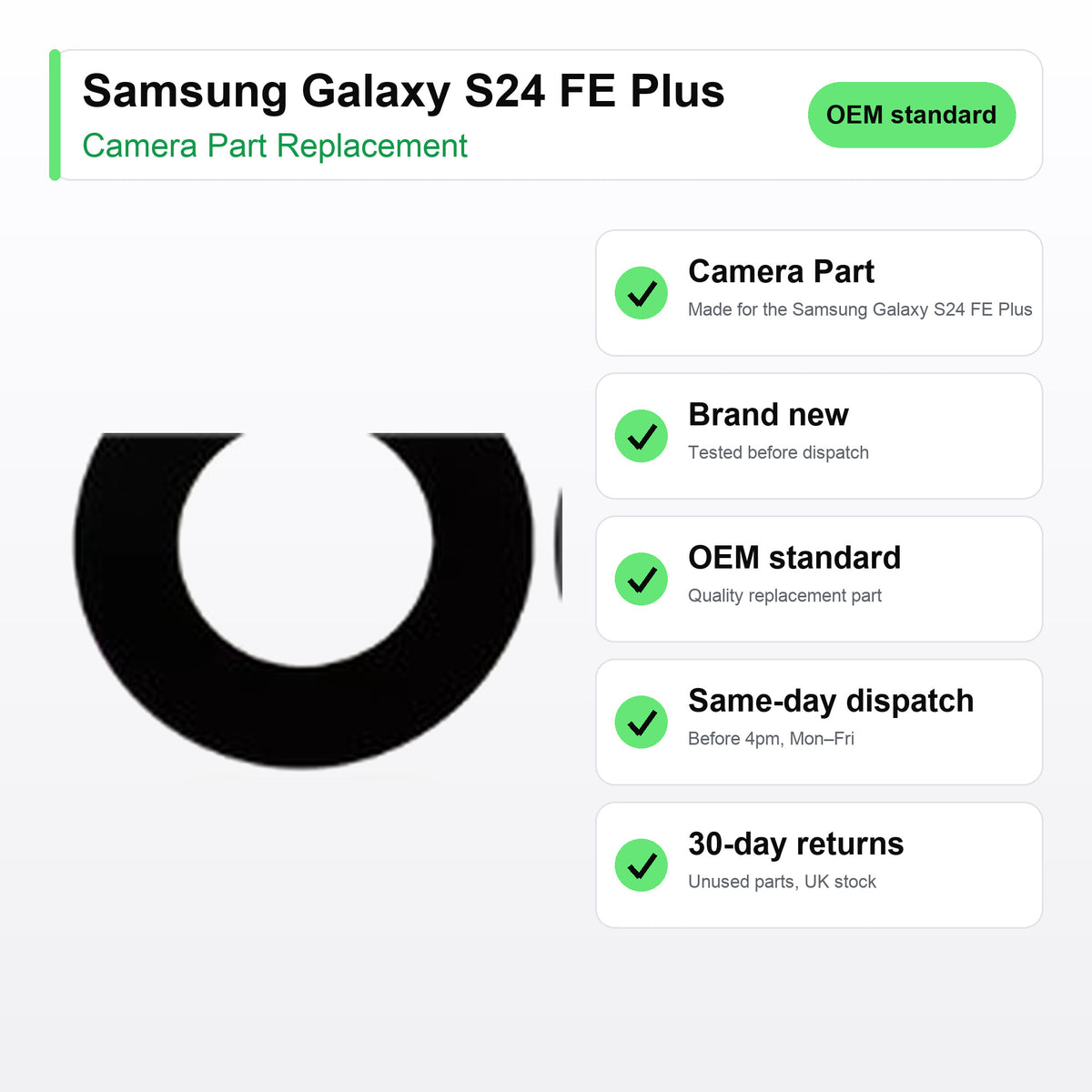 Samsung Galaxy S24 FE Plus camera lens key facts: brand new, tested, same-day UK dispatch