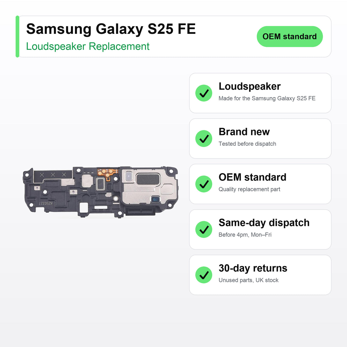 Samsung Galaxy S25 FE loudspeaker key facts: brand new, tested, same-day UK dispatch