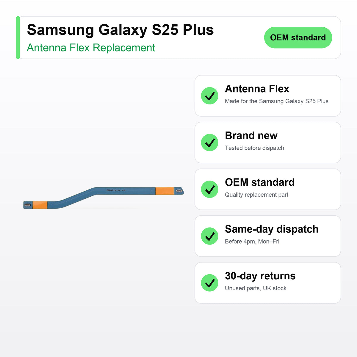 Samsung Galaxy S25 Plus antenna flex key facts: brand new, tested, same-day UK dispatch