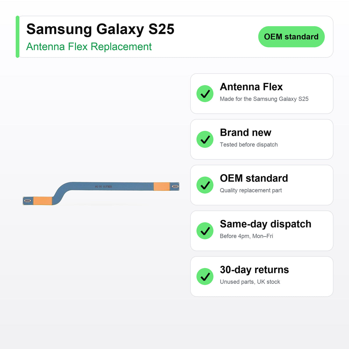Samsung Galaxy S25 antenna flex key facts: brand new, tested, same-day UK dispatch