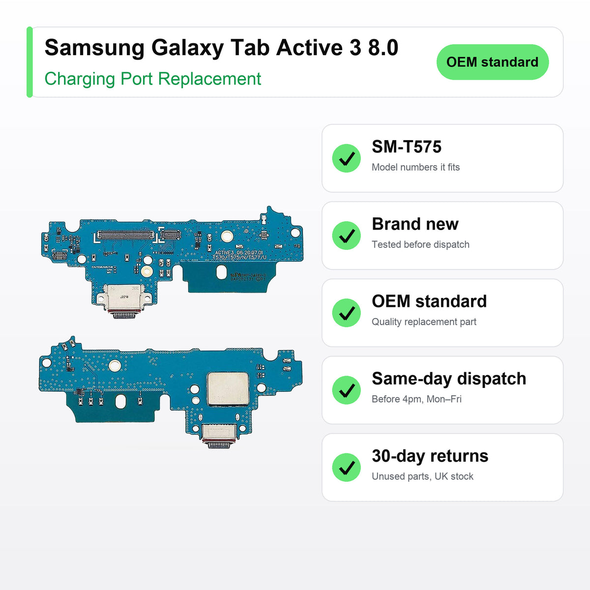 Samsung Galaxy Tab Active 3 8.0 charging port key facts: brand new, tested, same-day UK dispatch