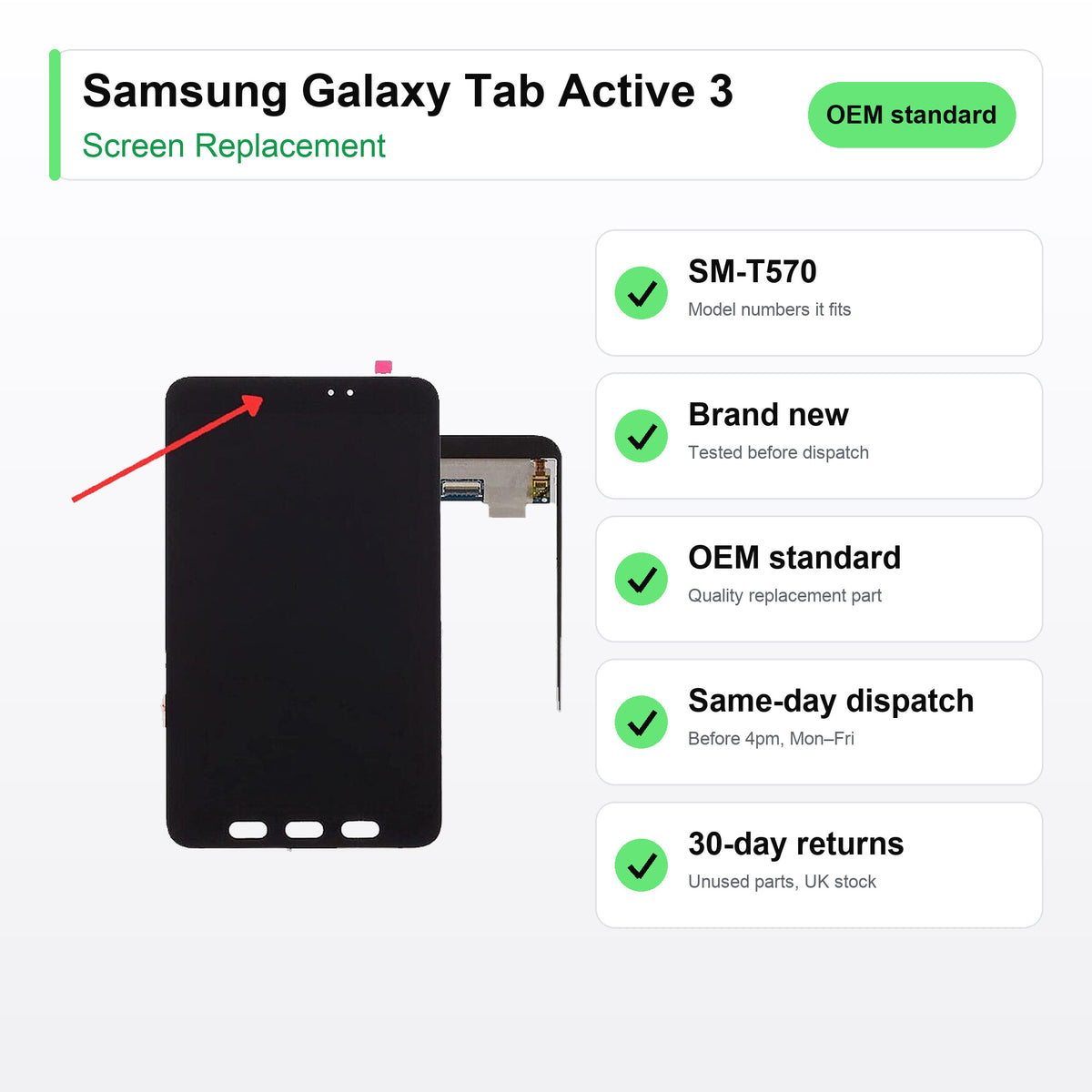 Samsung Galaxy Tab Active 3 screen key facts: brand new, tested, same-day UK dispatch