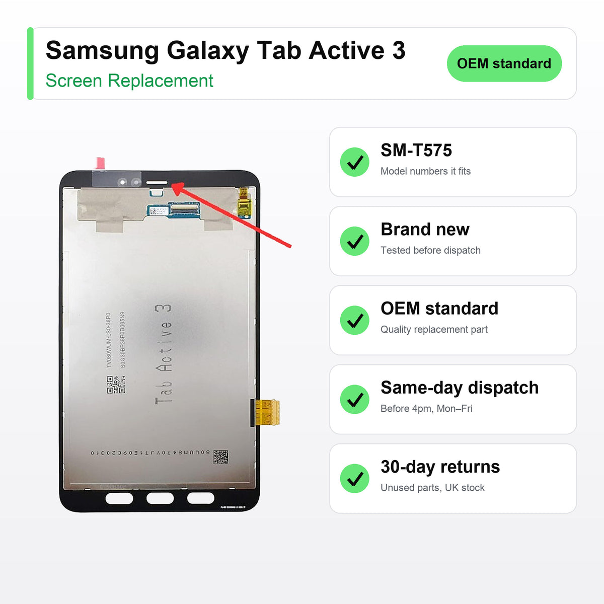 Samsung Galaxy Tab Active 3 screen key facts: brand new, tested, same-day UK dispatch