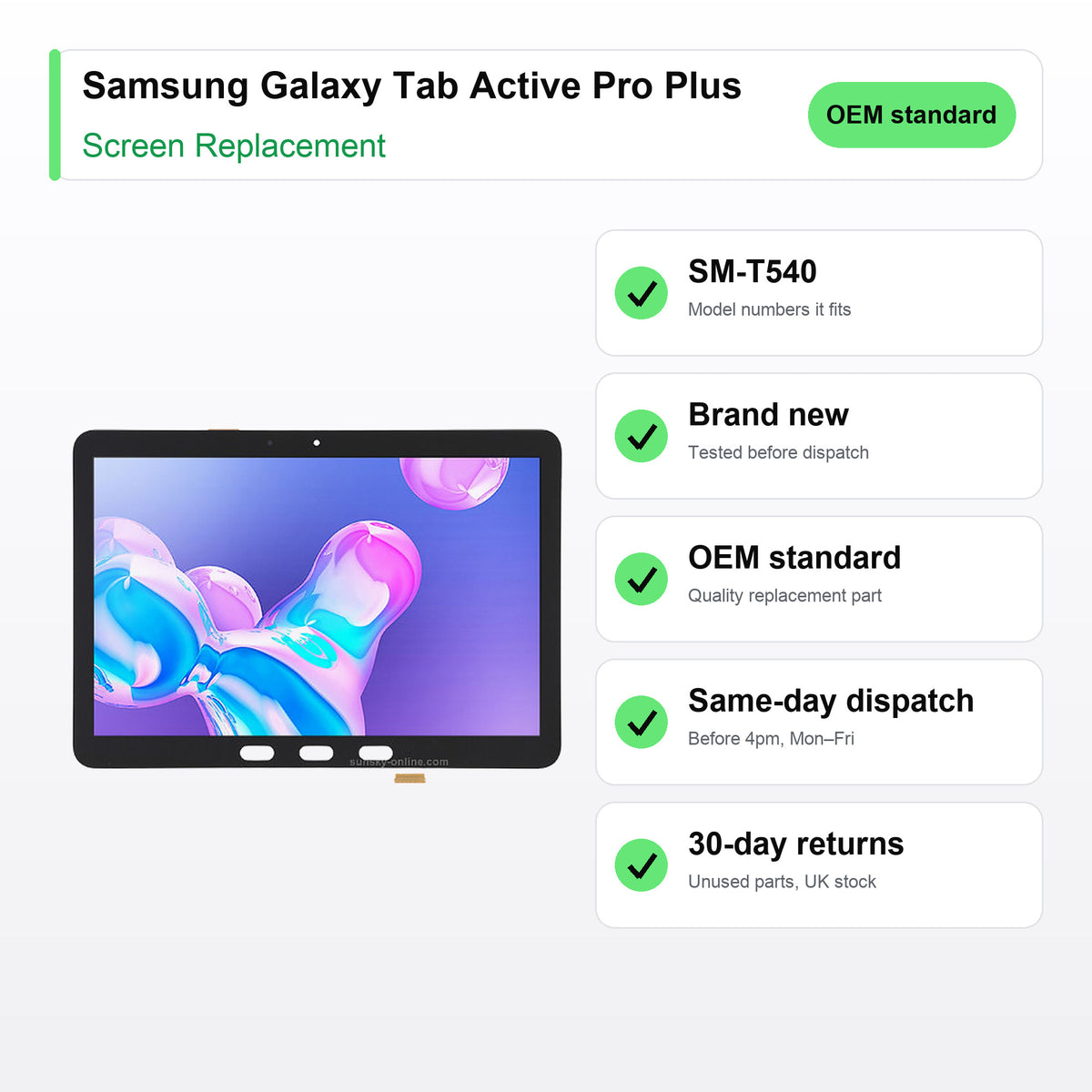 Samsung Galaxy Tab Active Pro Plus Free Tools screen key facts: brand new, tested, same-day UK dispatch