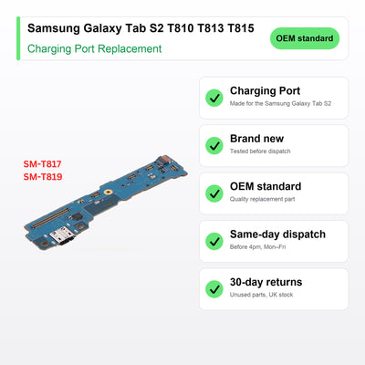 Samsung Galaxy Tab S2 T810 T813 T815 T817 T819 charging port key facts: brand new, tested, same-day UK dispatch
