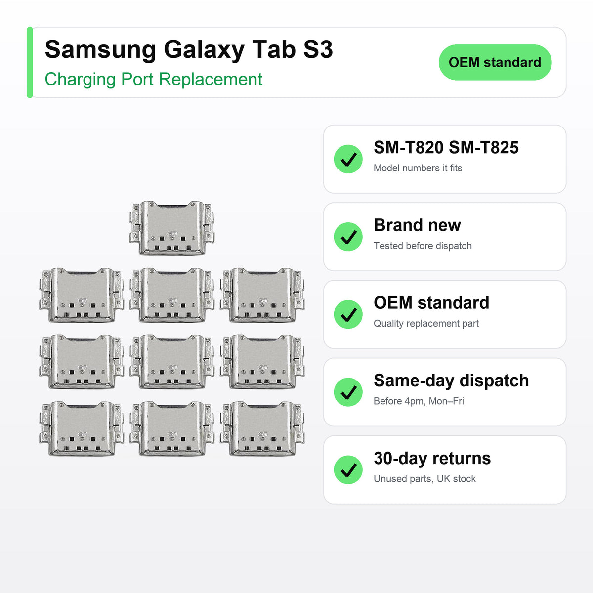 Samsung Galaxy Tab S3 charging port key facts: brand new, tested, same-day UK dispatch