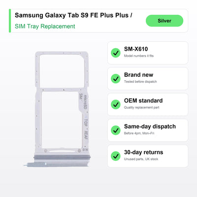 Samsung Galaxy Tab S9 FE Plus Plus / X616 SIM tray key facts: brand new, tested, same-day UK dispatch