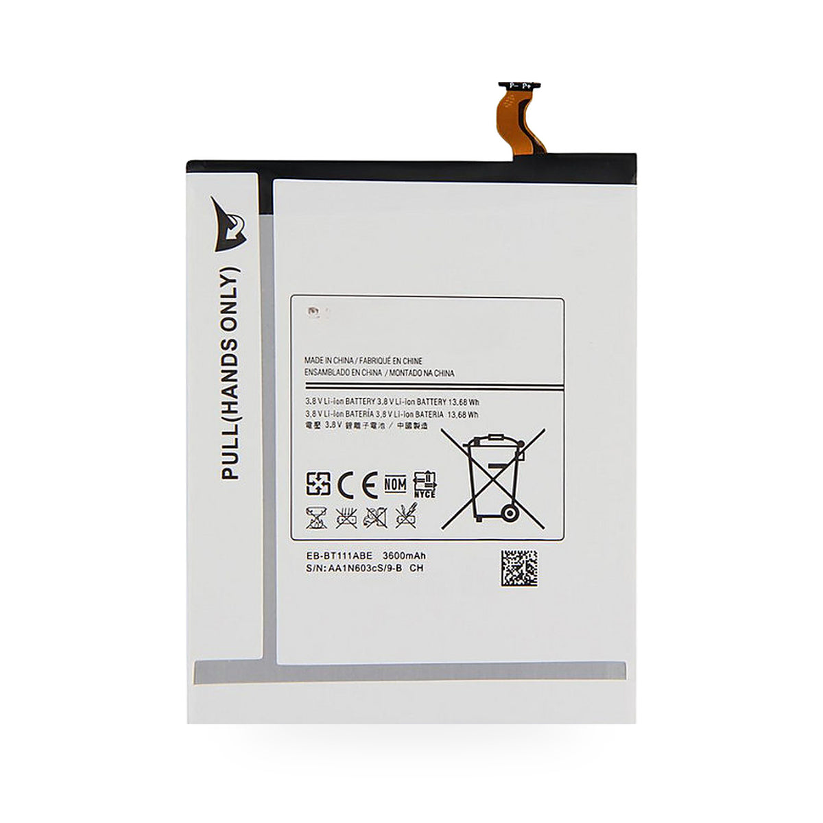 Samsung Galaxy Tab 3 Lite 7.0 replacement battery, front view on white background