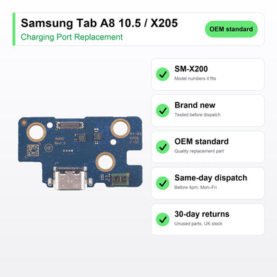 Samsung Tab A8 10.5 / X205 charging port key facts: brand new, tested, same-day UK dispatch