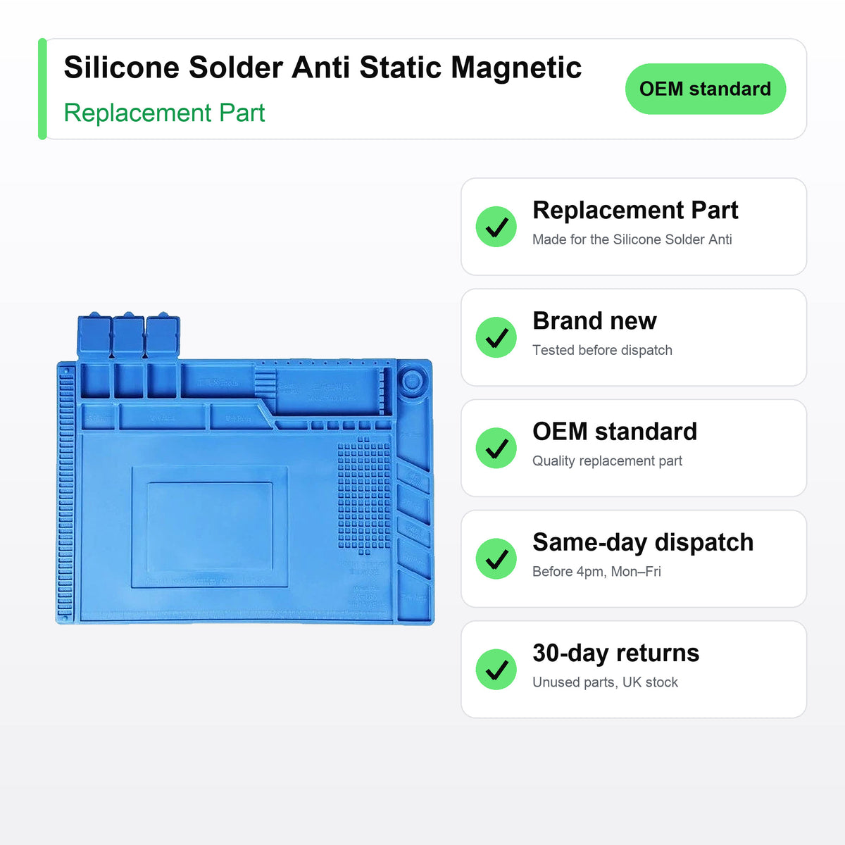 Silicone Solder Anti Static Magnetic Heat Insulation Pad Desk Work Repair Mat part key facts: brand new, tested, same-day UK