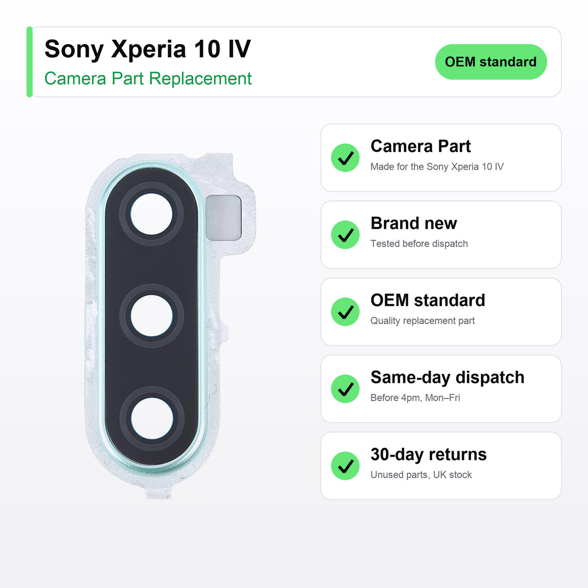Sony Xperia 10 IV camera lens key facts: brand new, tested, same-day UK dispatch