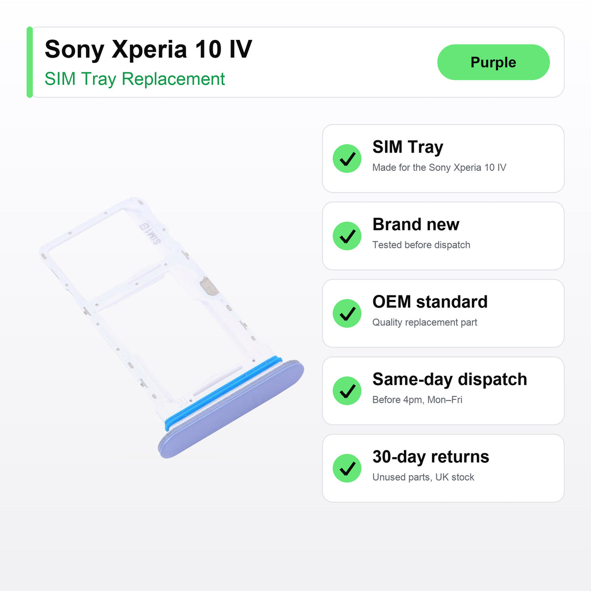 Sony Xperia 10 IV SIM tray key facts: brand new, tested, same-day UK dispatch