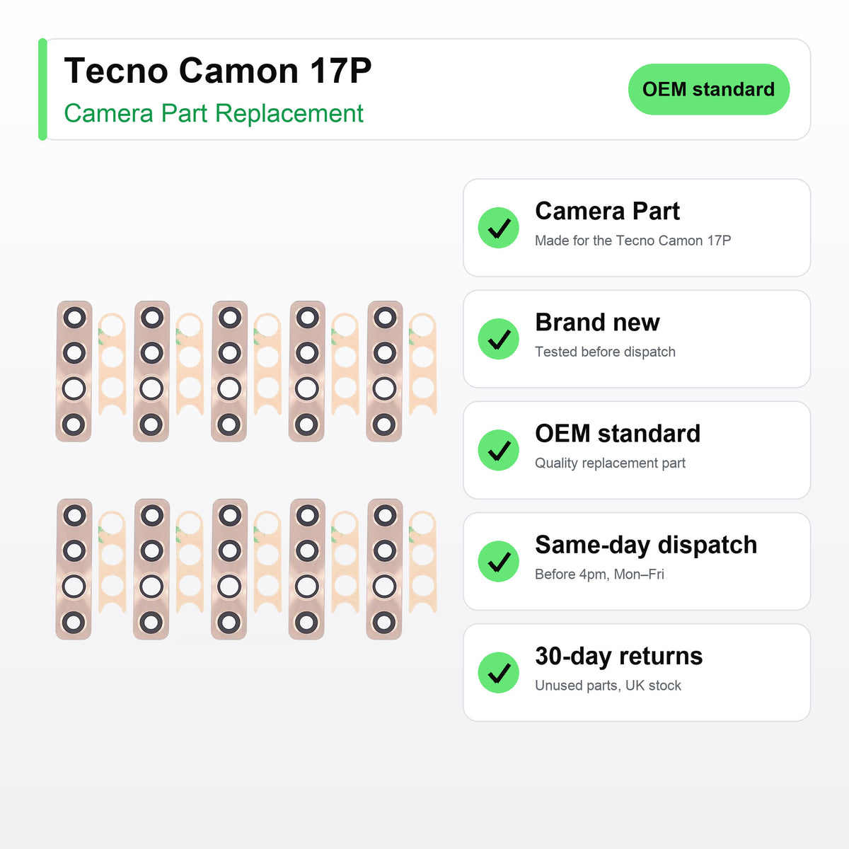 Tecno Camon 17P camera lens key facts: brand new, tested, same-day UK dispatch