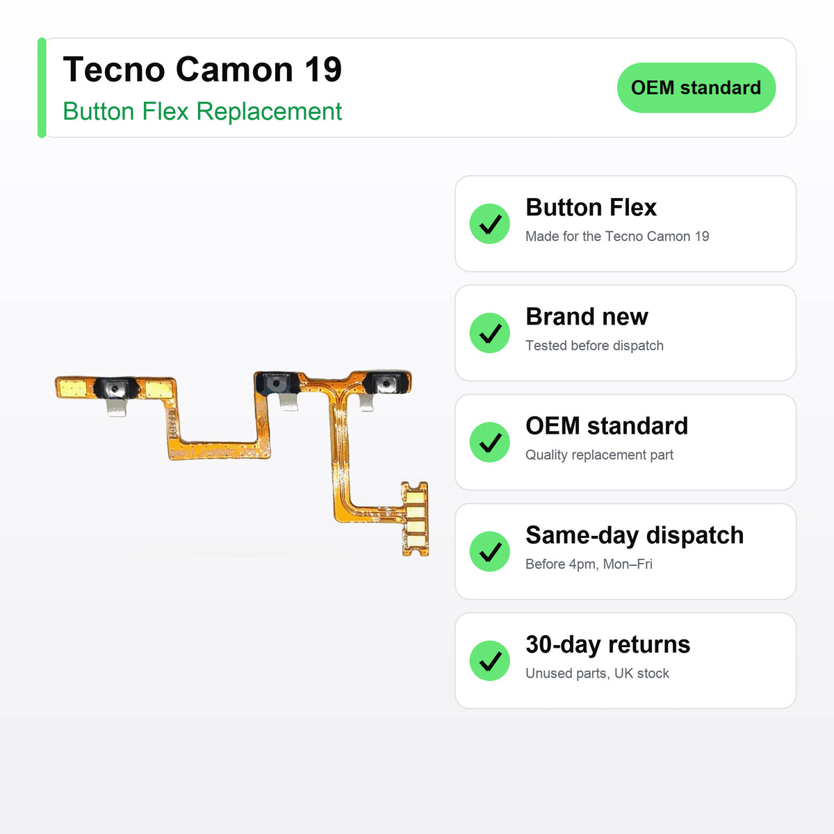 Tecno Camon 19 button flex key facts: brand new, tested, same-day UK dispatch
