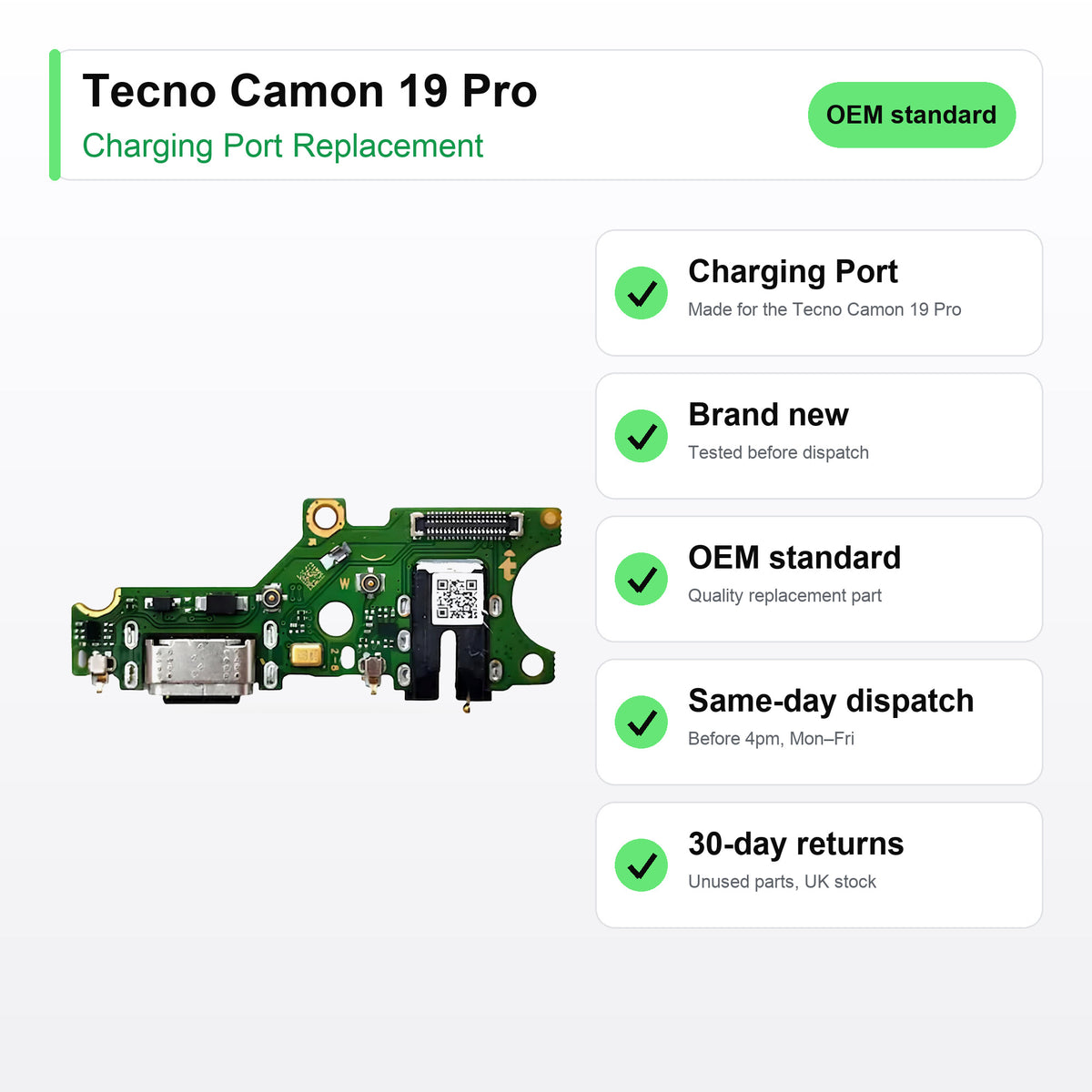 Tecno Camon 19 Pro charging port key facts: brand new, tested, same-day UK dispatch