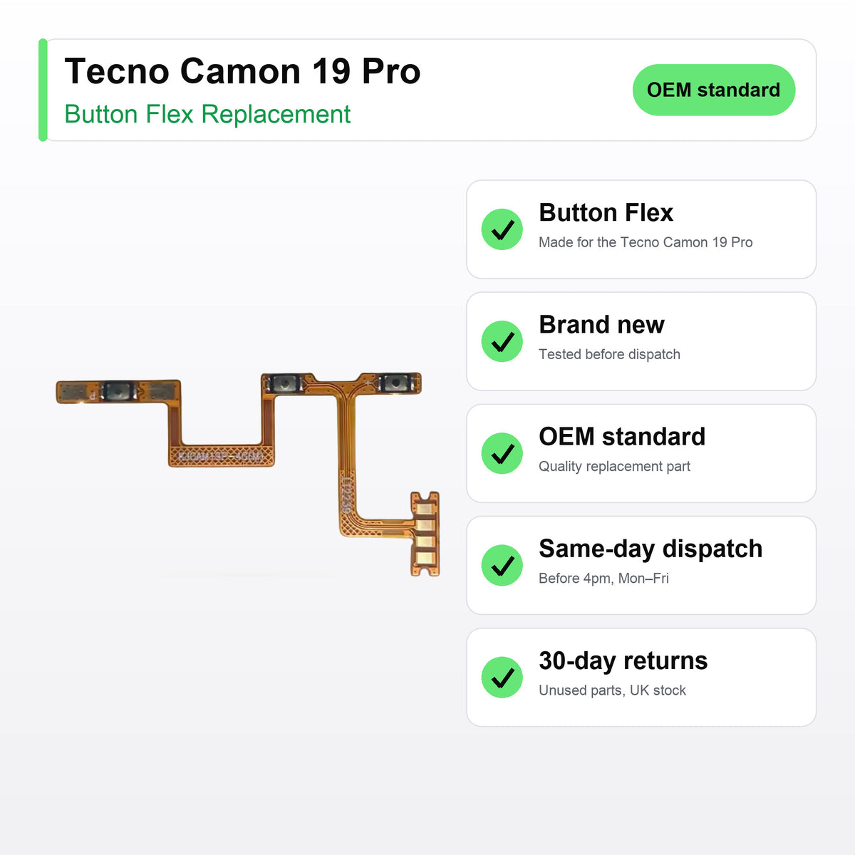 Tecno Camon 19 Pro button flex key facts: brand new, tested, same-day UK dispatch