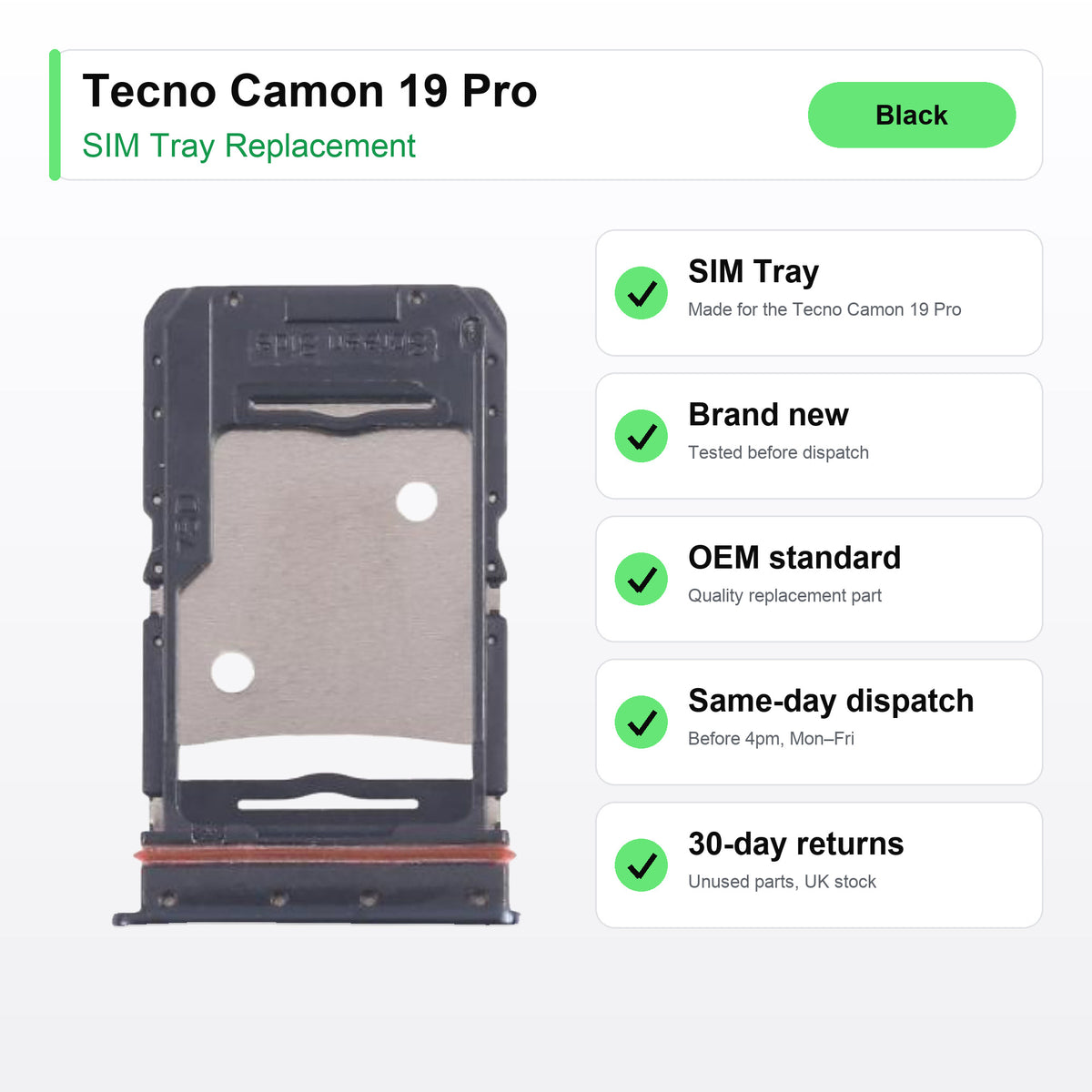 Tecno Camon 19 Pro SIM tray key facts: brand new, tested, same-day UK dispatch
