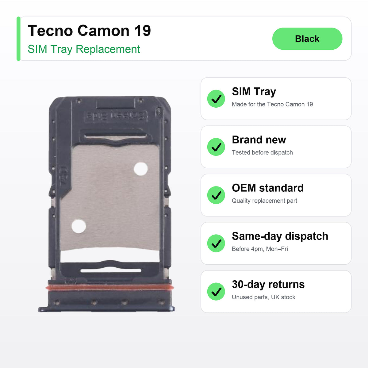 Tecno Camon 19 SIM tray key facts: brand new, tested, same-day UK dispatch