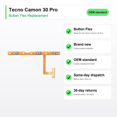Tecno Camon 30 Pro button flex key facts: brand new, tested, same-day UK dispatch
