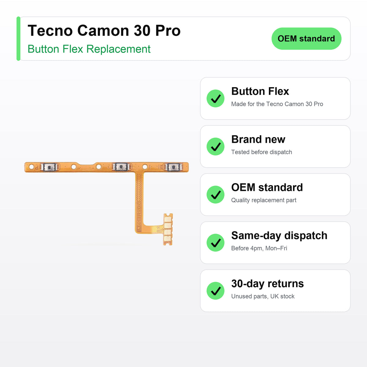 Tecno Camon 30 Pro button flex key facts: brand new, tested, same-day UK dispatch
