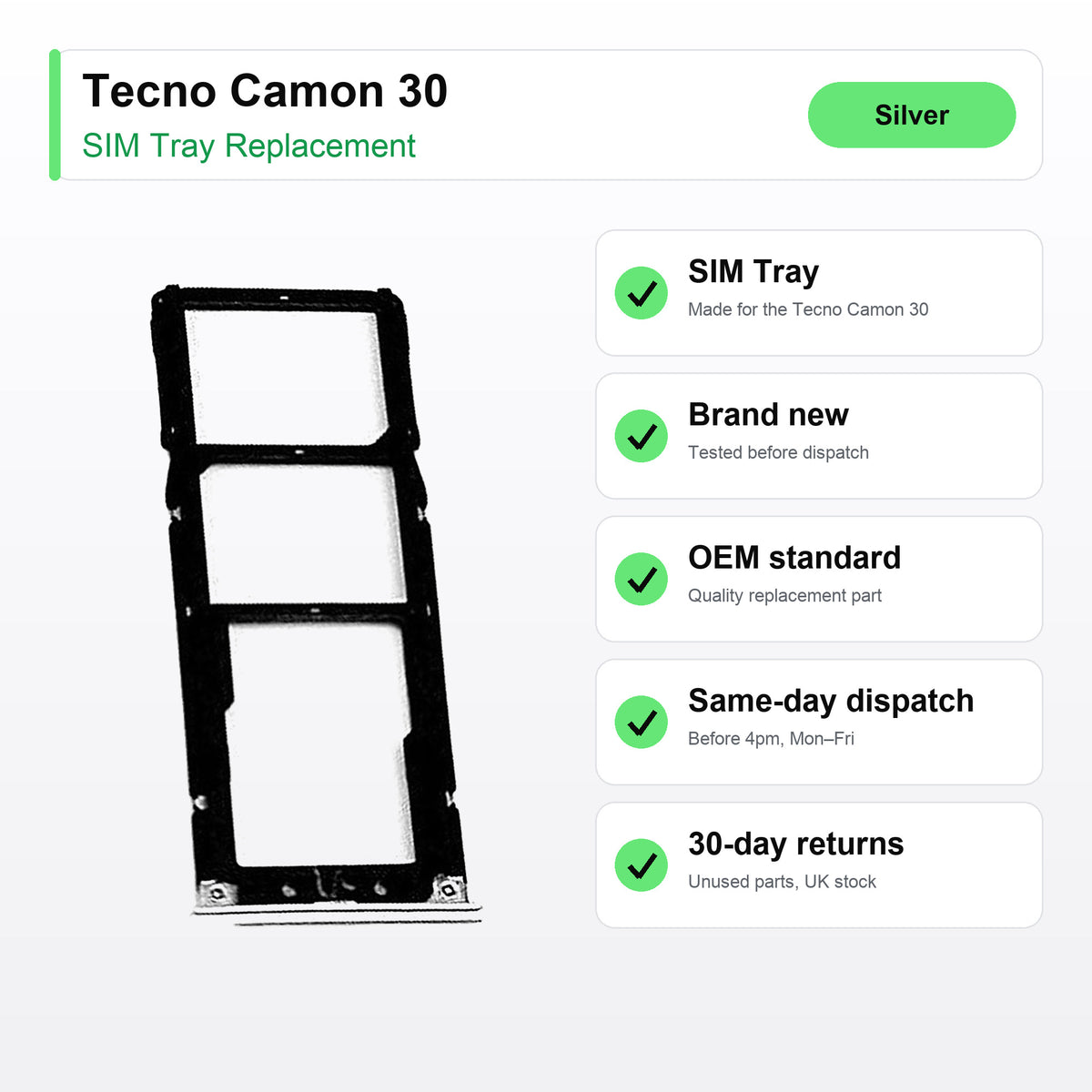 Tecno Camon 30 SIM tray key facts: brand new, tested, same-day UK dispatch