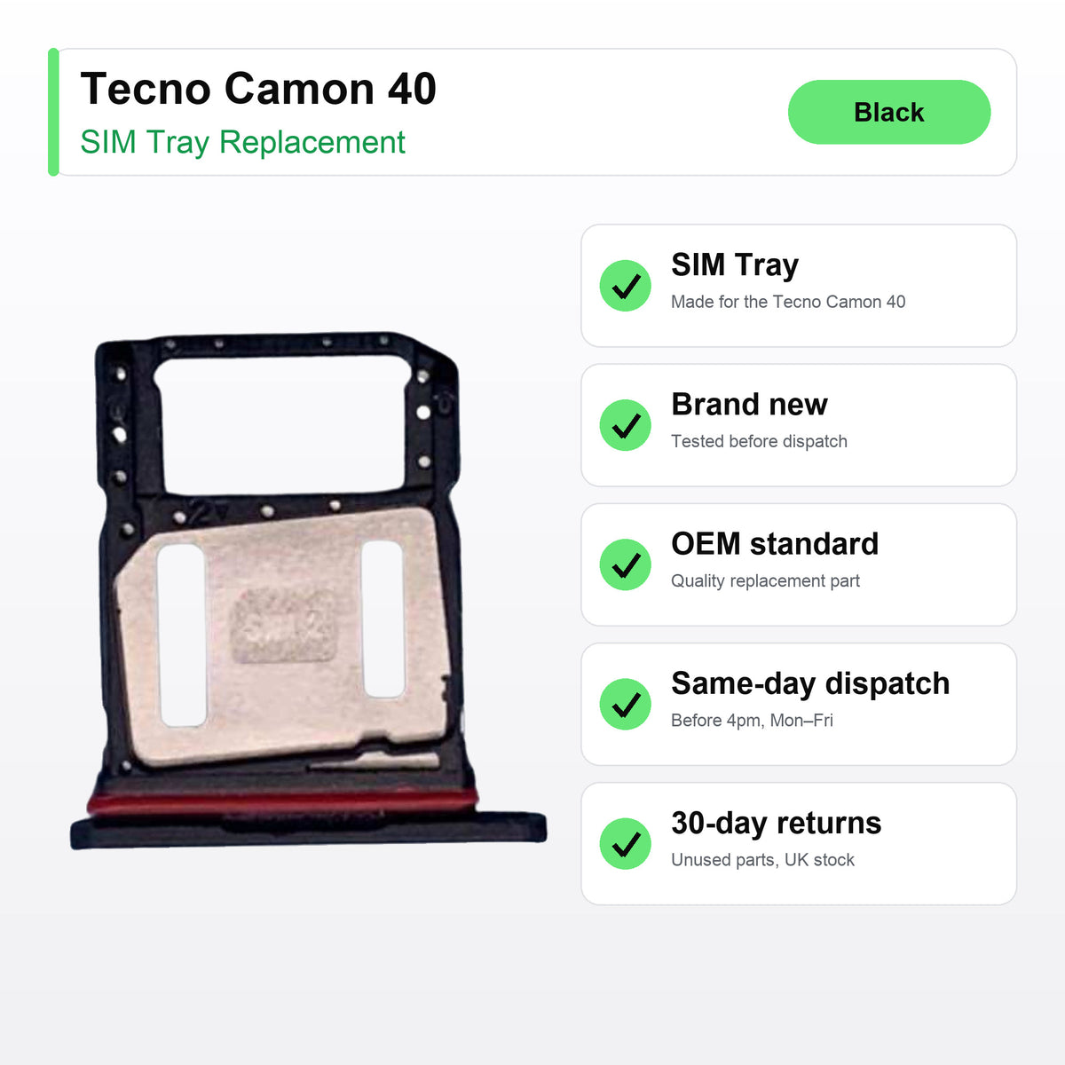 Tecno Camon 40 SIM tray key facts: brand new, tested, same-day UK dispatch