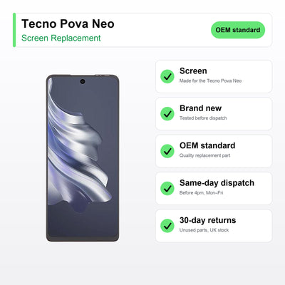Tecno Pova Neo screen key facts: brand new, tested, same-day UK dispatch
