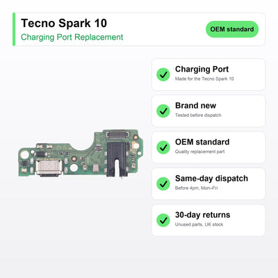Tecno Spark 10 charging port key facts: brand new, tested, same-day UK dispatch