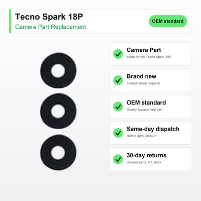 Tecno Spark 18P camera lens key facts: brand new, tested, same-day UK dispatch