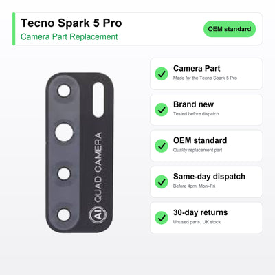Tecno Spark 5 Pro camera lens key facts: brand new, tested, same-day UK dispatch