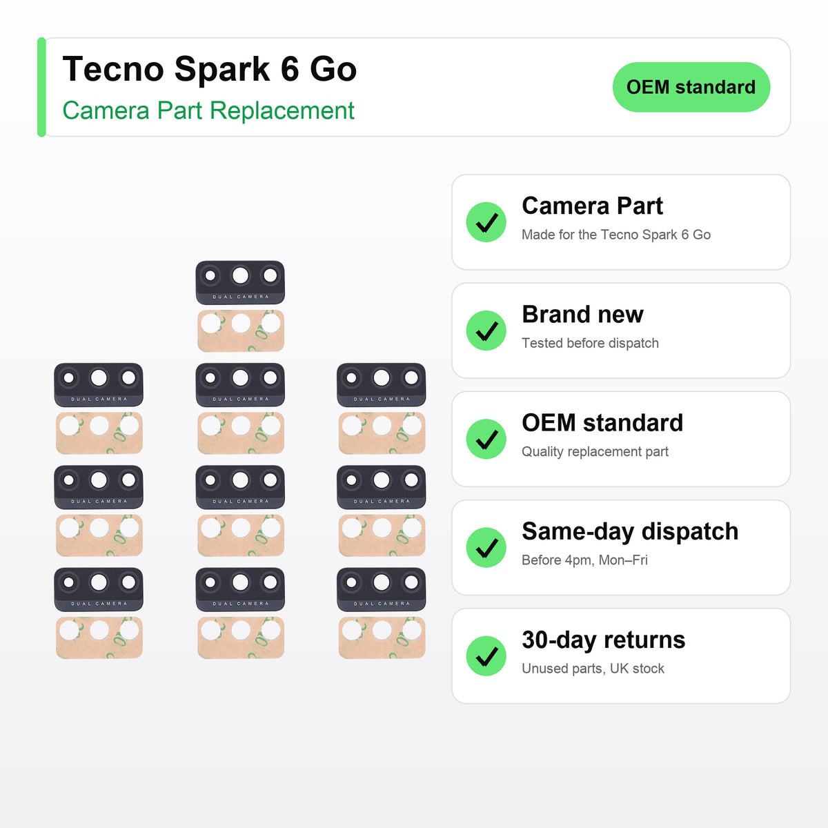 Tecno Spark 6 Go camera lens key facts: brand new, tested, same-day UK dispatch
