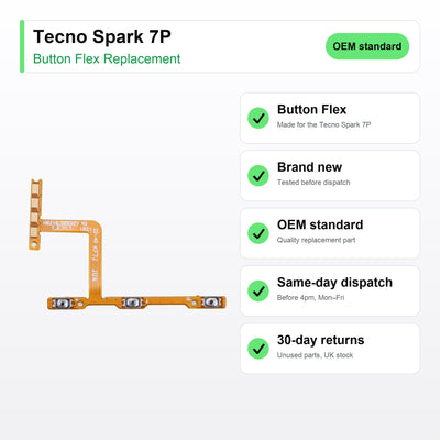 Tecno Spark 7P button flex key facts: brand new, tested, same-day UK dispatch