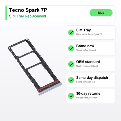 Tecno Spark 7P SIM tray key facts: brand new, tested, same-day UK dispatch