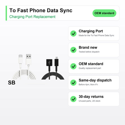 To Fast Phone Data Sync charging port key facts: brand new, tested, same-day UK dispatch