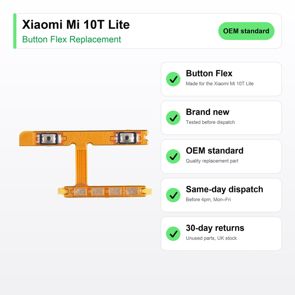 Xiaomi Mi 10T Lite button flex key facts: brand new, tested, same-day UK dispatch