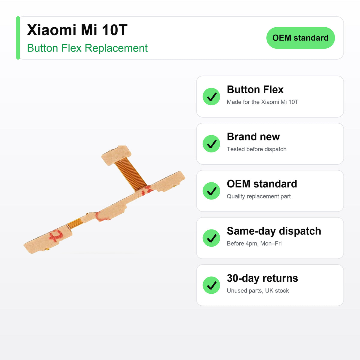 Xiaomi Mi 10T button flex key facts: brand new, tested, same-day UK dispatch