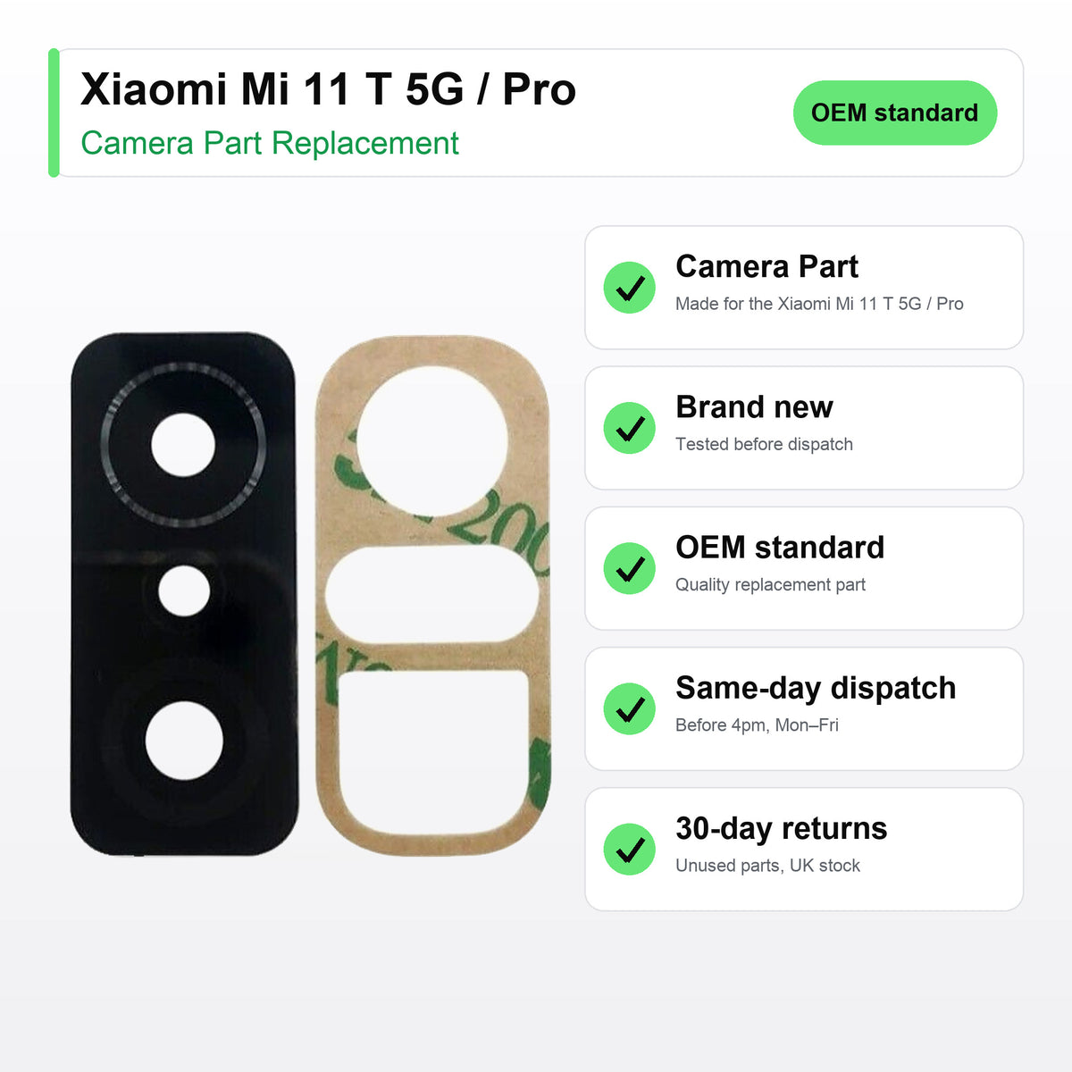Xiaomi Mi 11 T 5G / Pro camera lens key facts: brand new, tested, same-day UK dispatch
