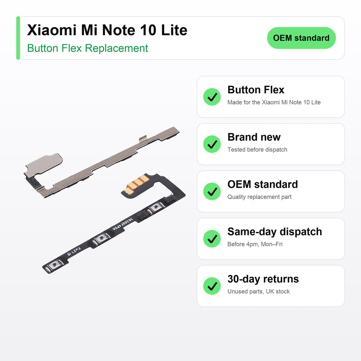 Xiaomi Mi Note 10 Lite button flex key facts: brand new, tested, same-day UK dispatch