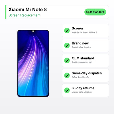 Xiaomi Mi Note 8 screen key facts: brand new, tested, same-day UK dispatch