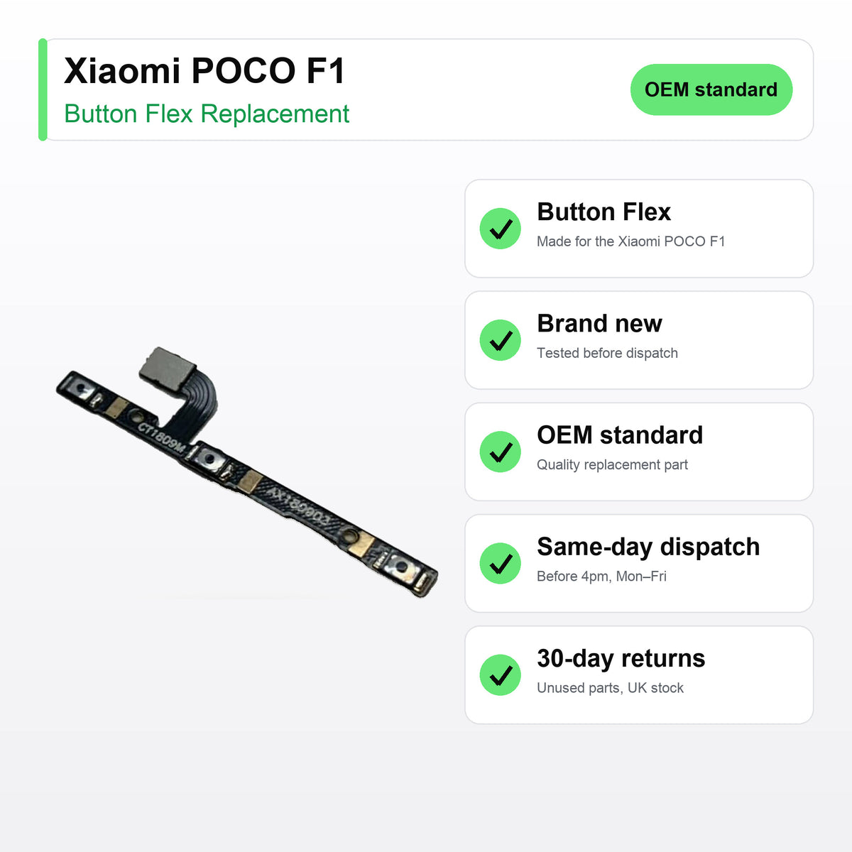 Xiaomi POCO F1 button flex key facts: brand new, tested, same-day UK dispatch
