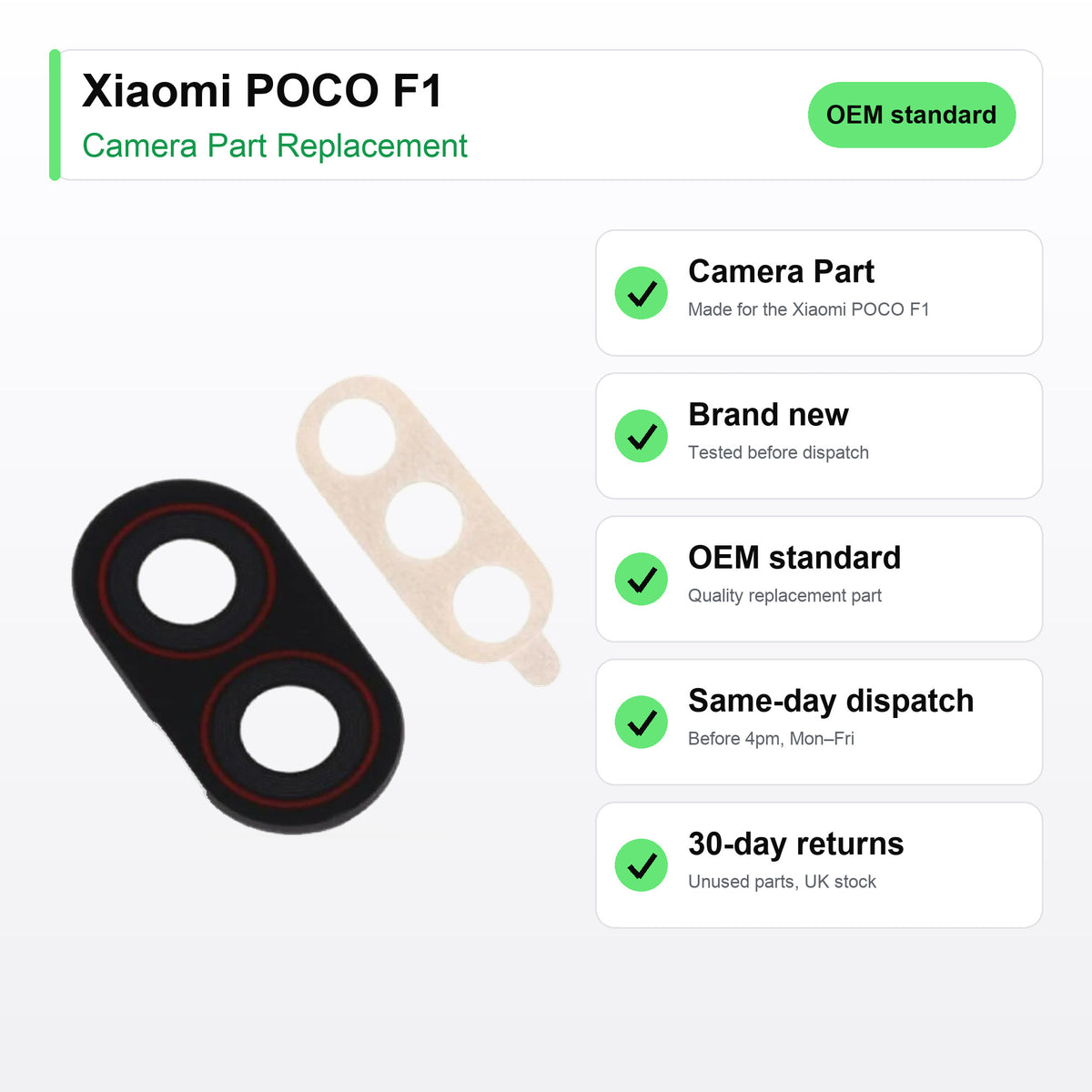 Xiaomi POCO F1 camera lens key facts: brand new, tested, same-day UK dispatch