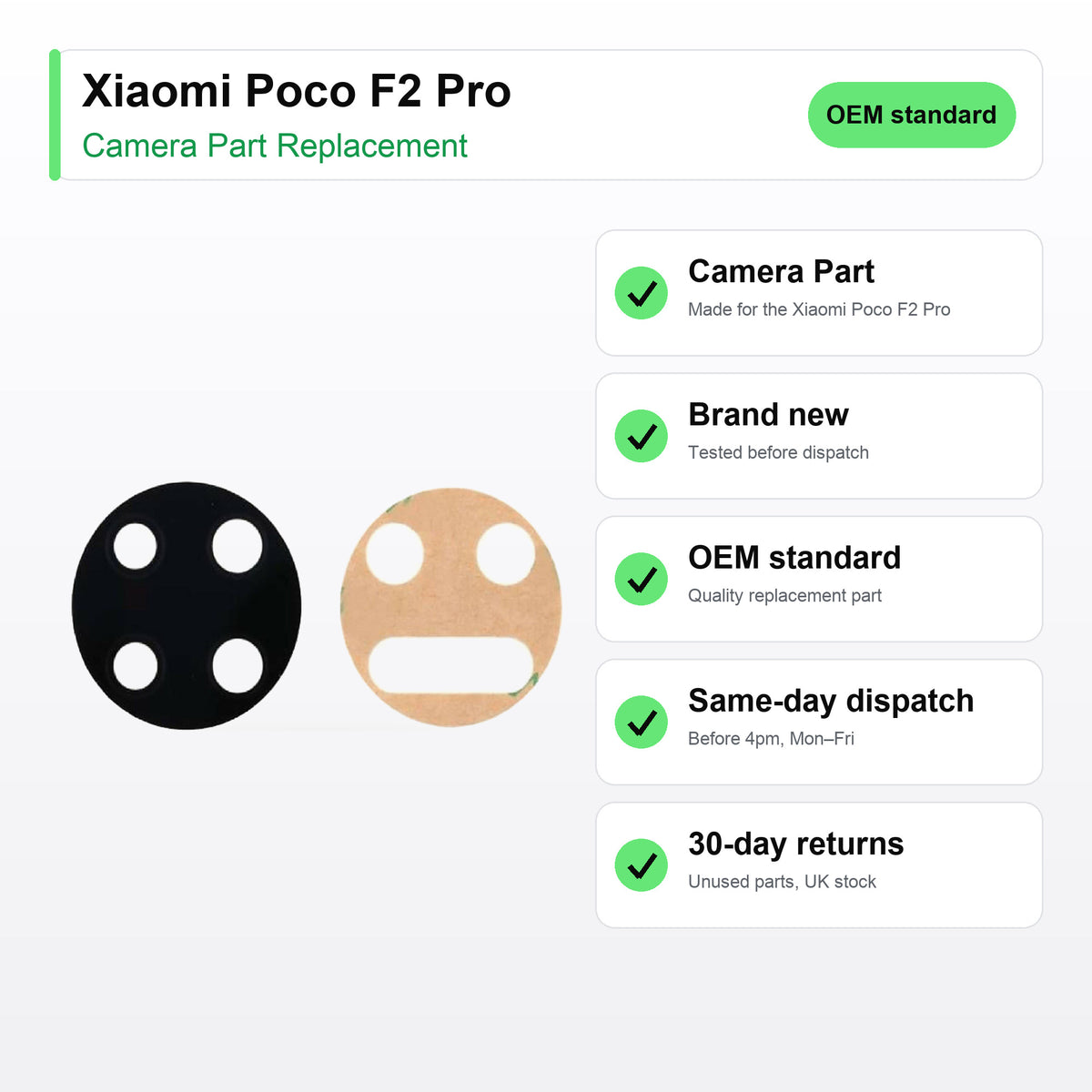 Xiaomi Poco F2 Pro camera lens key facts: brand new, tested, same-day UK dispatch