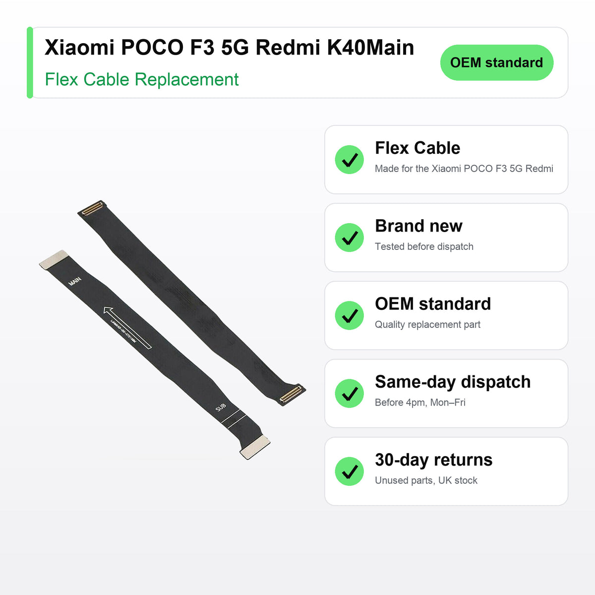 Xiaomi POCO F3 5G Redmi K40Main flex cable key facts: brand new, tested, same-day UK dispatch