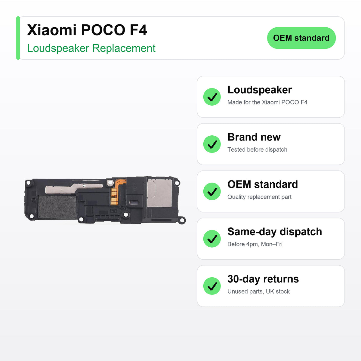 Xiaomi POCO F4 loudspeaker key facts: brand new, tested, same-day UK dispatch