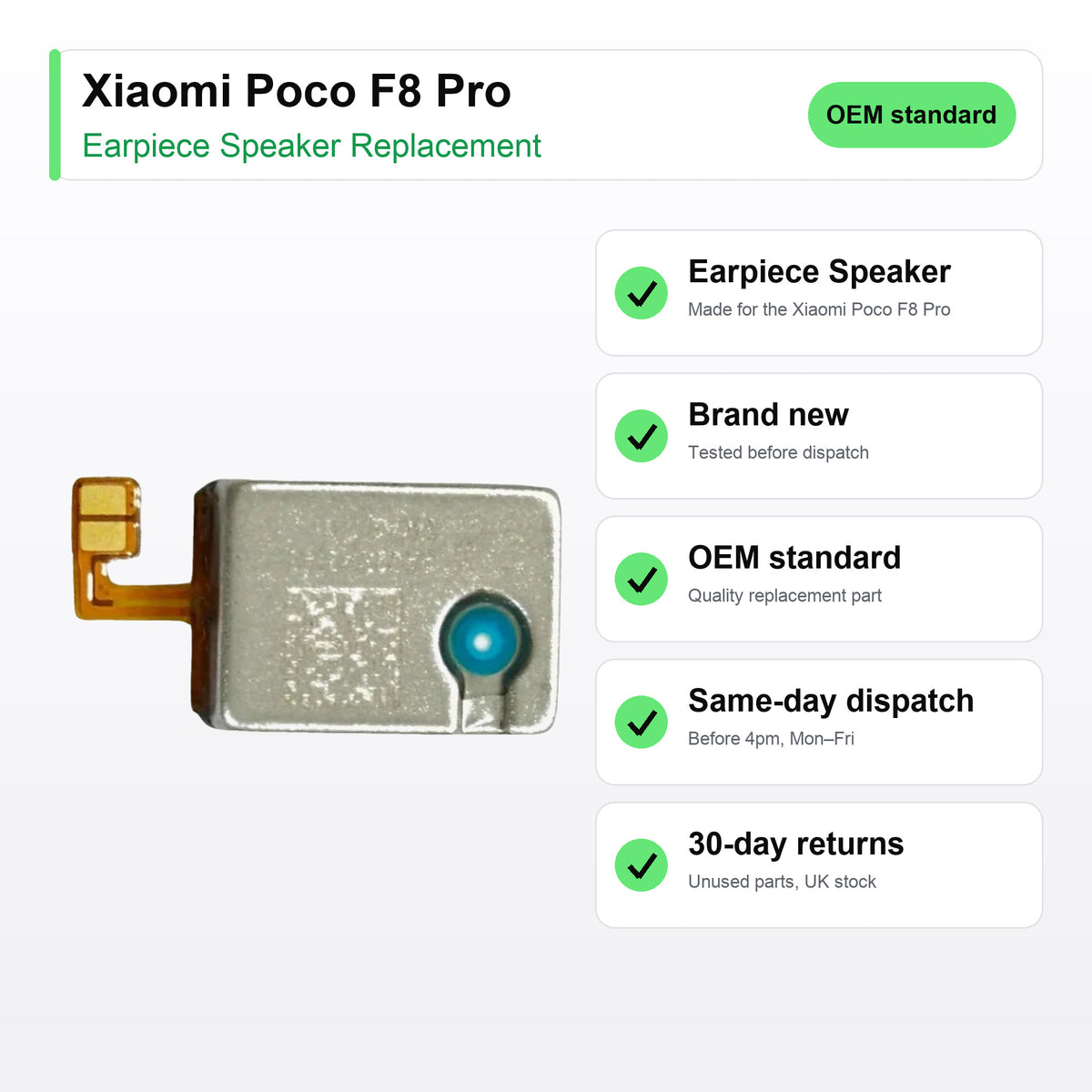 Xiaomi Poco F8 Pro earpiece speaker key facts: brand new, tested, same-day UK dispatch