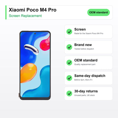 Xiaomi Poco M4 Pro screen key facts: brand new, tested, same-day UK dispatch