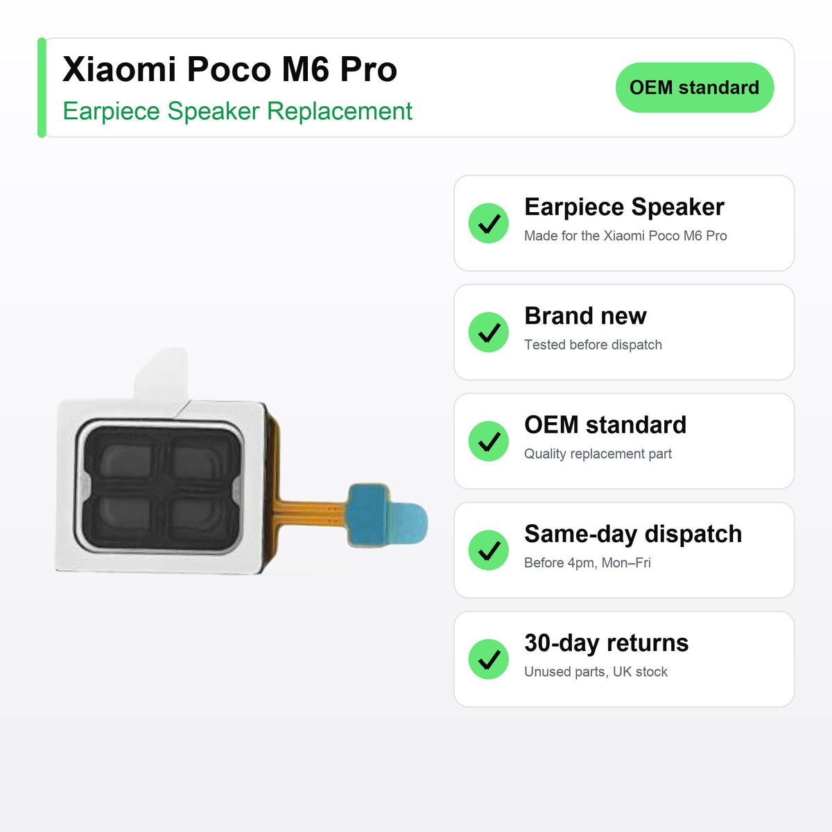 Xiaomi Poco M6 Pro earpiece speaker key facts: brand new, tested, same-day UK dispatch