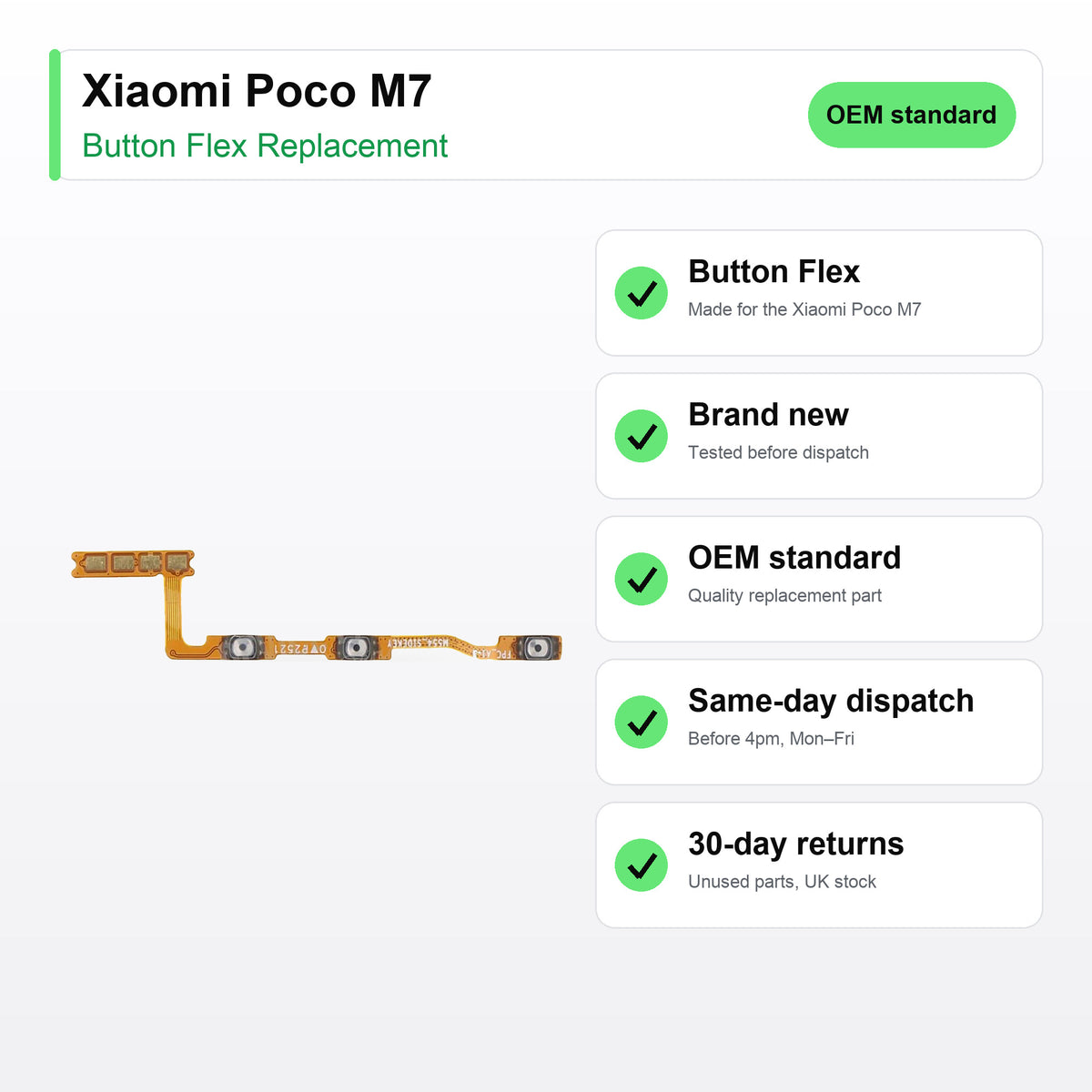 Xiaomi Poco M7 button flex key facts: brand new, tested, same-day UK dispatch