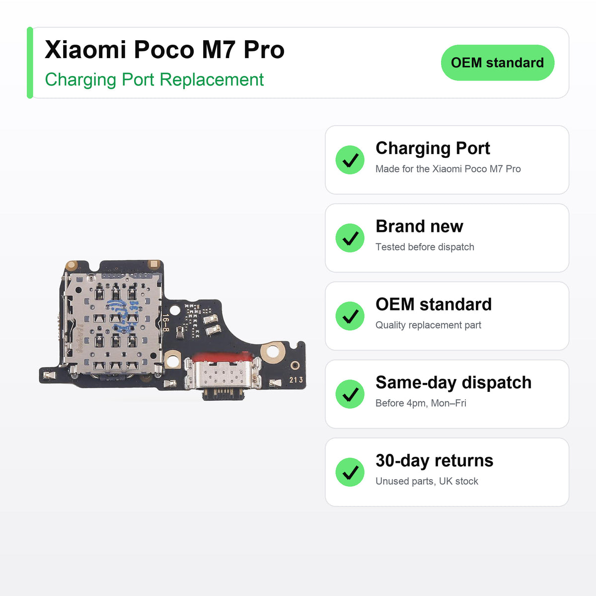 Xiaomi Poco M7 Pro charging port key facts: brand new, tested, same-day UK dispatch